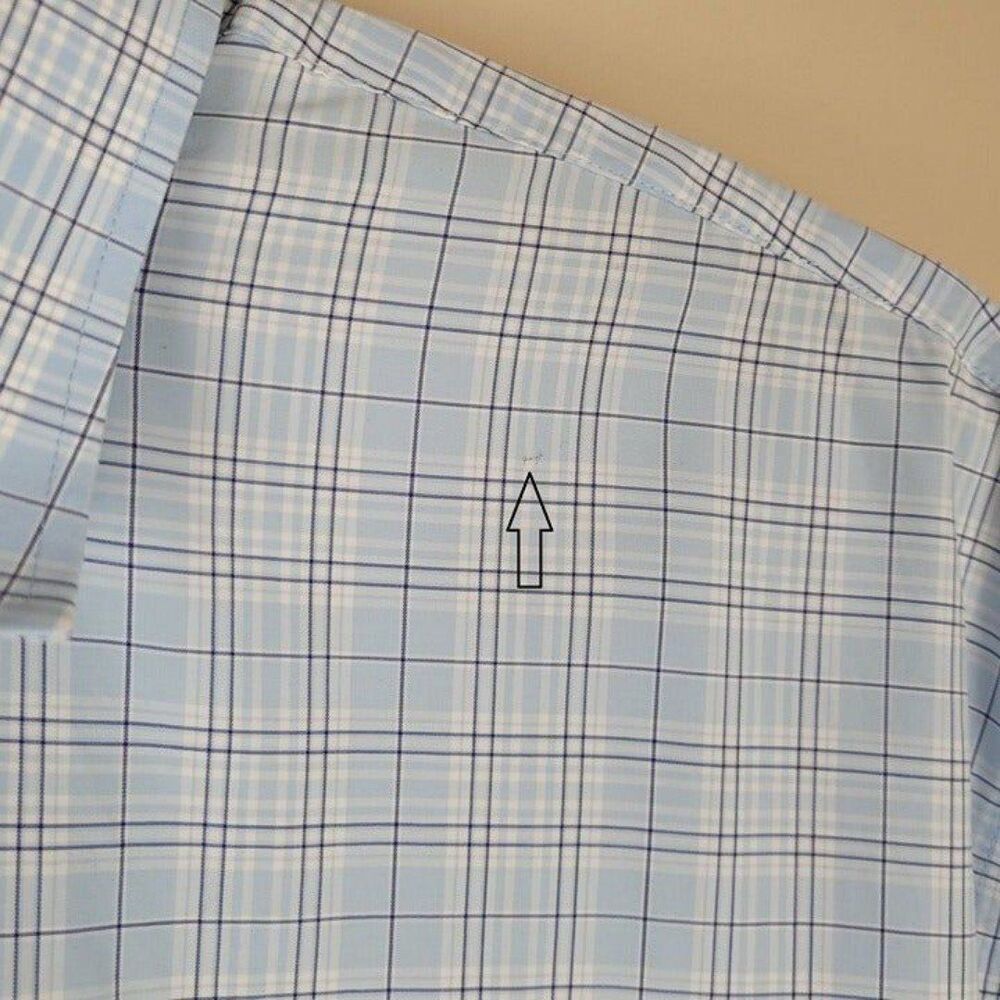 Peter Millar Size XXL Plaid Short Sleeve Button Up Shirt Baby Blue - Picture 7 of 12
